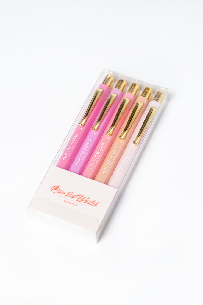 Run the World Self Made Summit pens in pastel pink