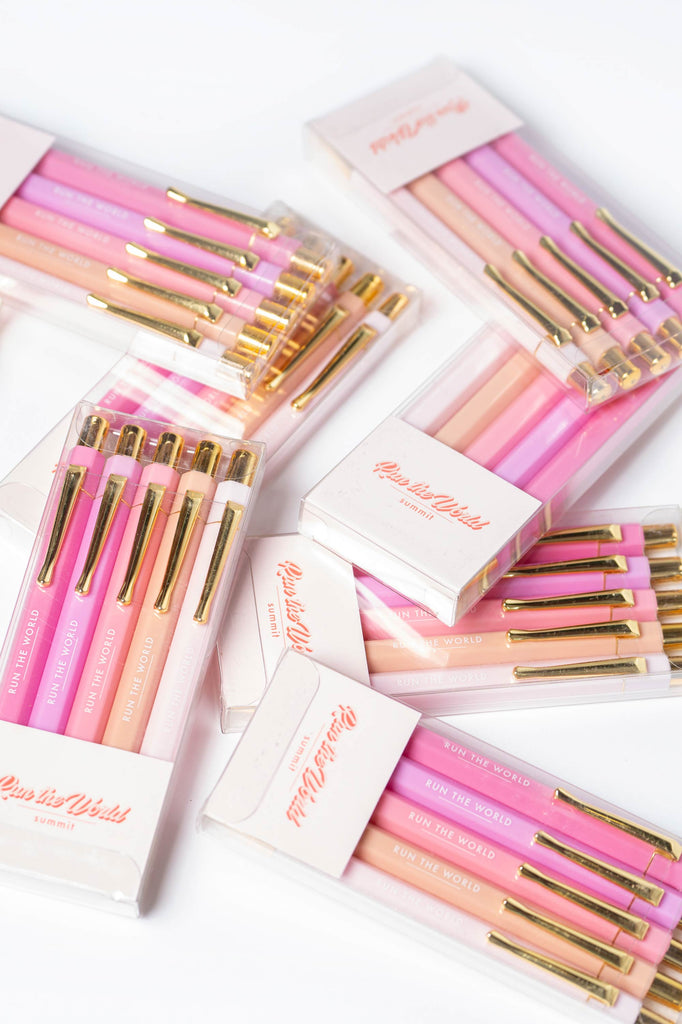 Run the World Self Made Summit pens in pastel pink